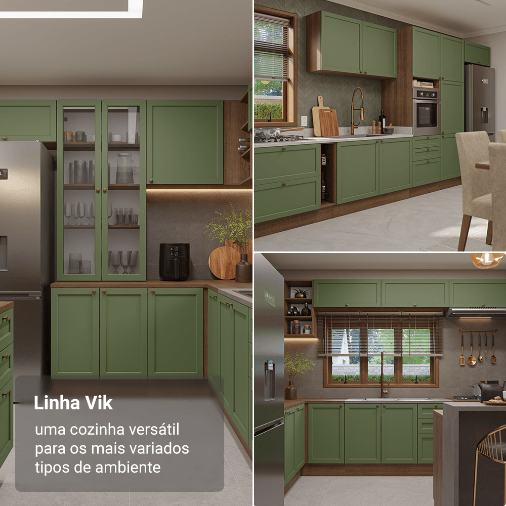 Armário de Cozinha Compacta 180 cm Rustic/Verde Vik Madesa 03