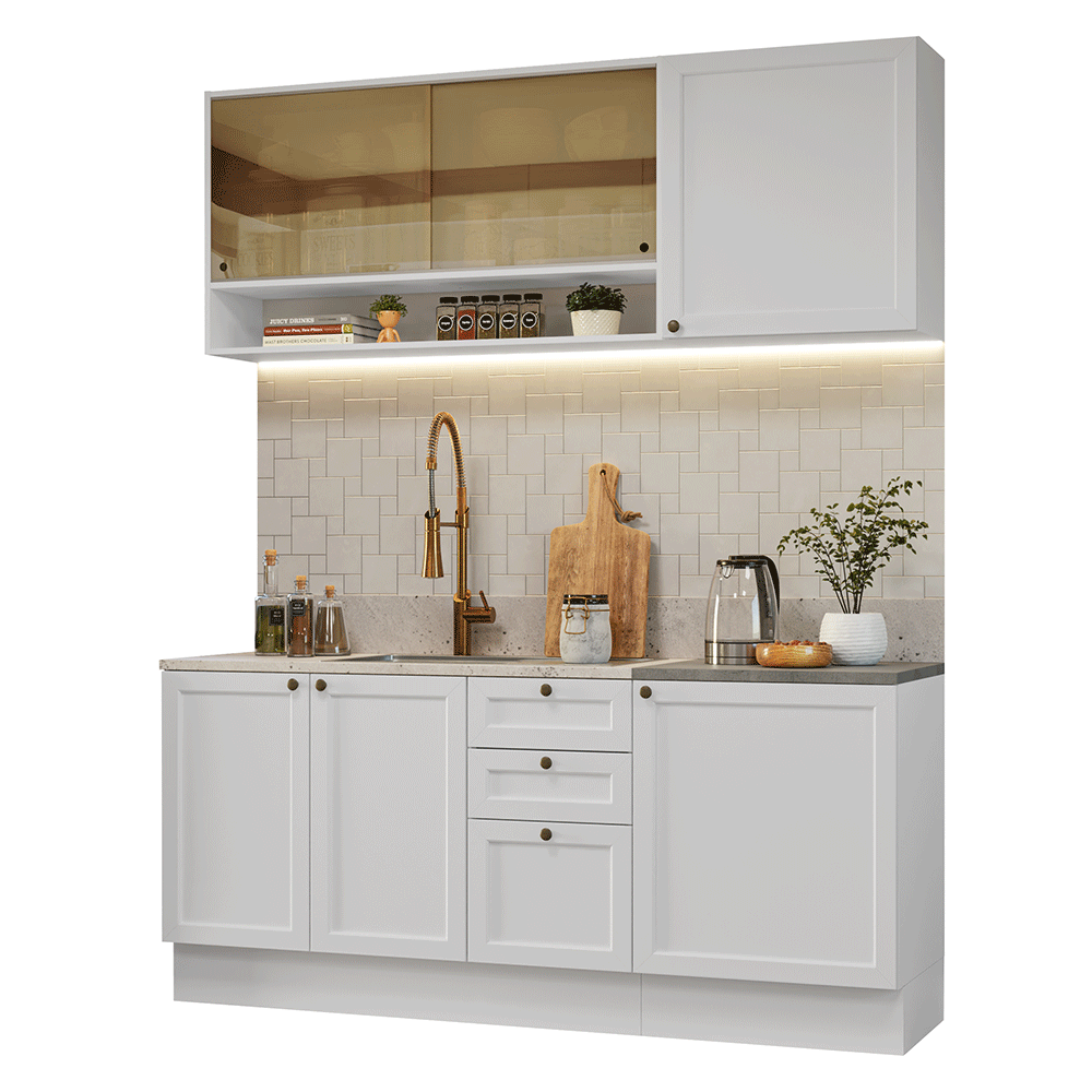 Armário de Cozinha Compacta 180 cm Branco Vik Madesa 04 - Branco