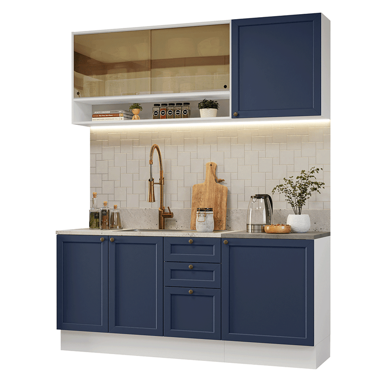 Armário de Cozinha Compacta 180 cm Branco/Azul Vik Madesa 04