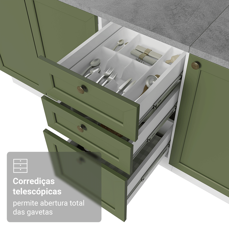 Armário de Cozinha Compacta 180 cm Branco/Verde Vik Madesa 04