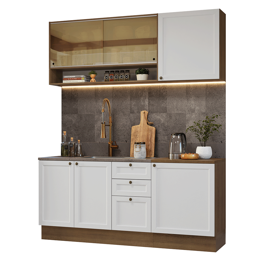 Armário de Cozinha Compacta 180 cm Rustic/Branco Vik Madesa 04 - Rustic/Branco