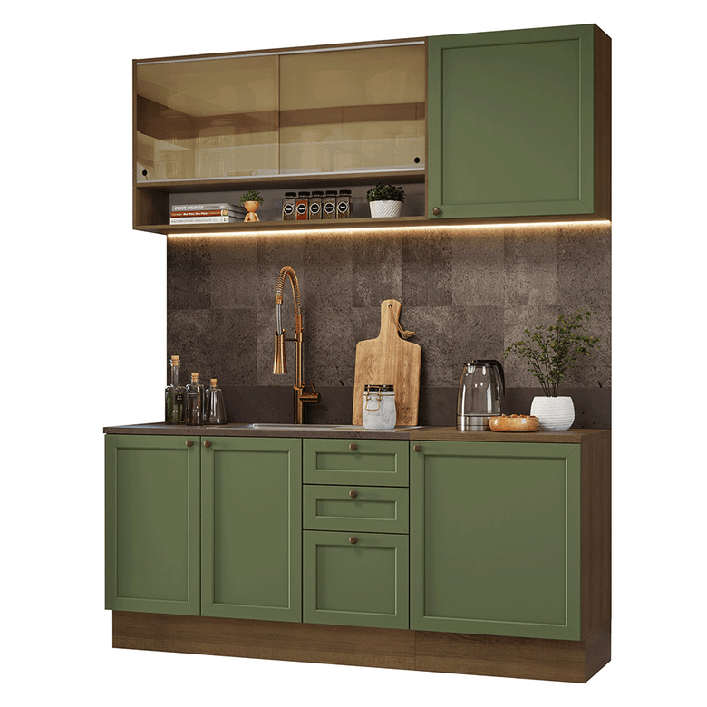 Armário de Cozinha Compacta 180 cm Rustic/Verde Vik Madesa 04