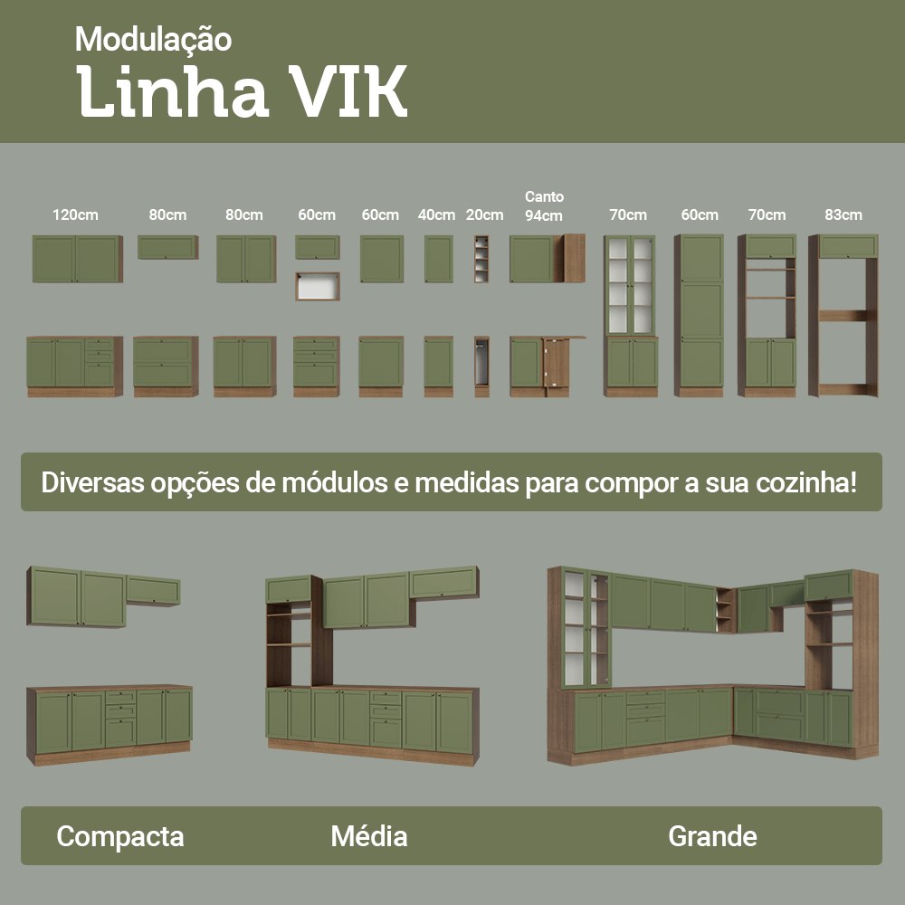 Armário de Cozinha Compacta 180 cm Rustic/Verde Vik Madesa 04