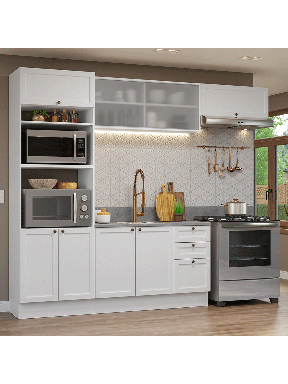 Armário de Cozinha Completa 270 cm Branco Vik Madesa 03 - Branco