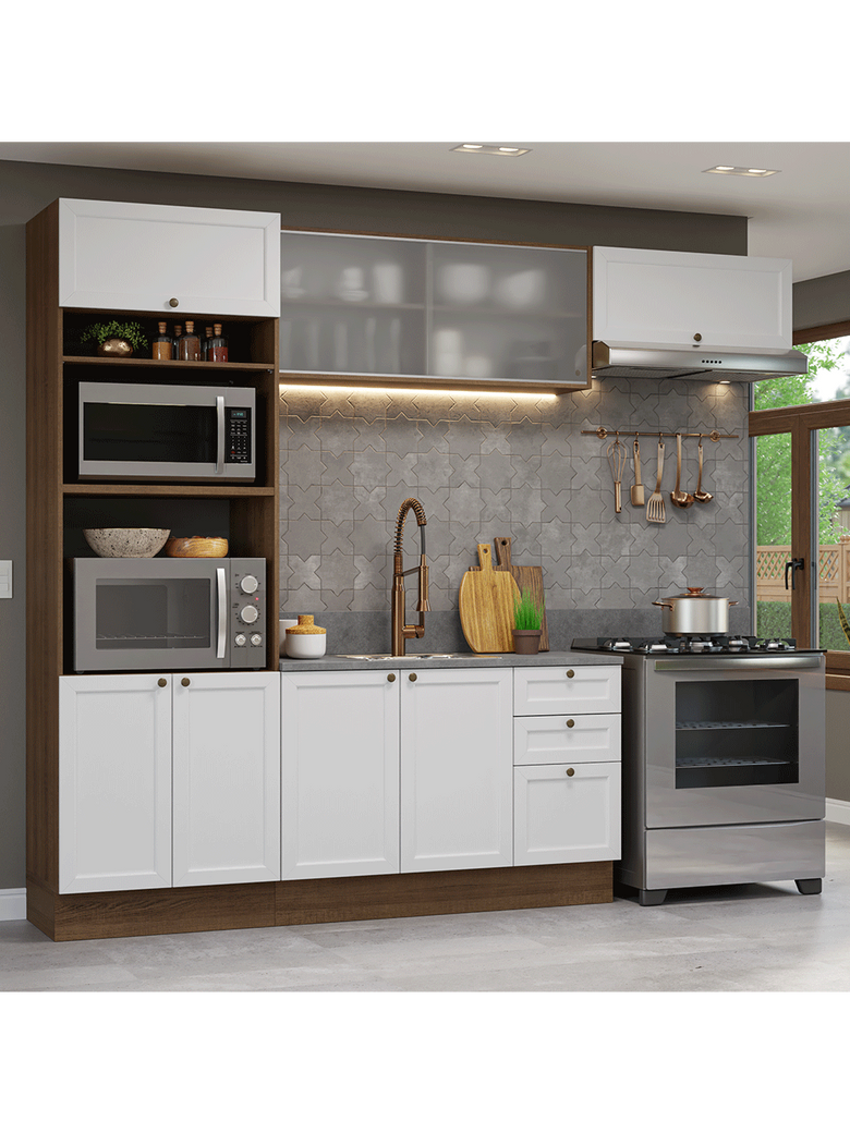 Armário de Cozinha Completa 270 cm Rustic/Branco Vik Madesa 03
