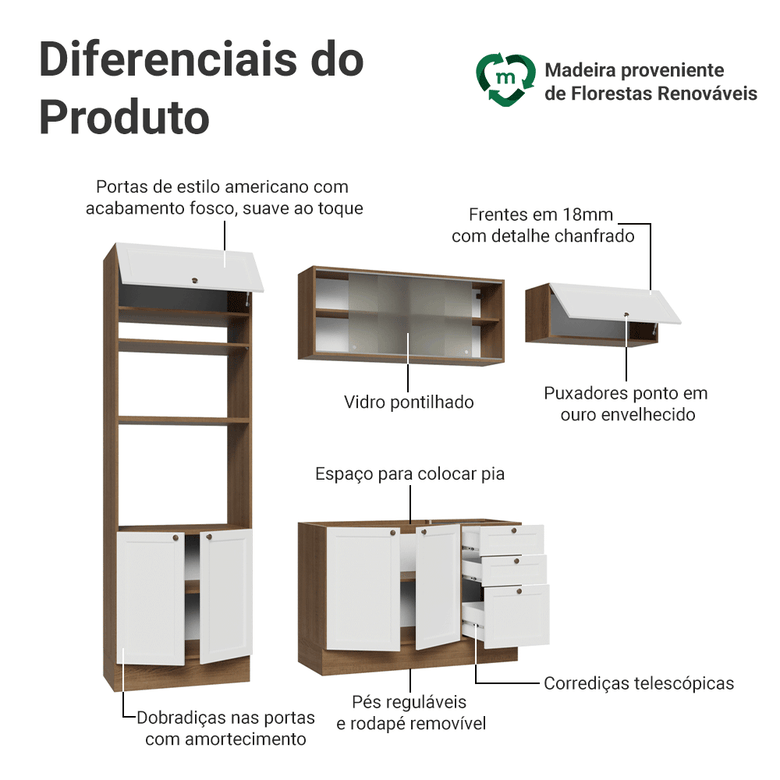 Armário de Cozinha Completa 270 cm Rustic/Branco Vik Madesa 03