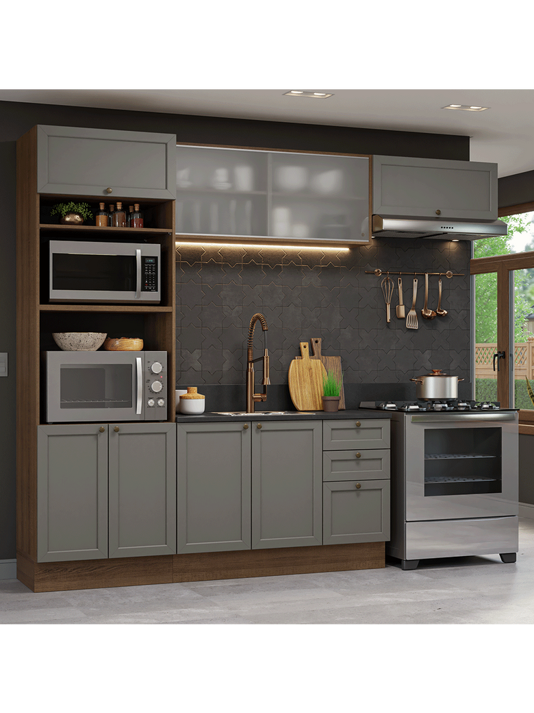 Armário de Cozinha Completa 270 cm Rustic/Cinza Vik Madesa 03