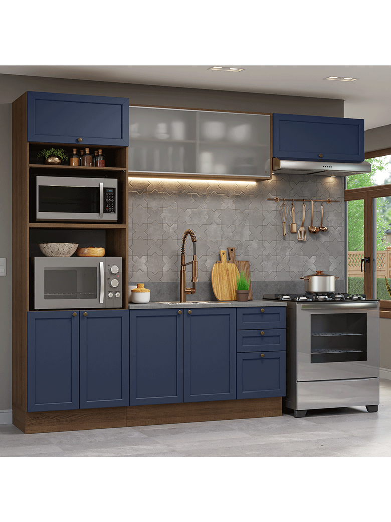 Armário de Cozinha Completa 270 cm Rustic/Azul Vik Madesa 03
