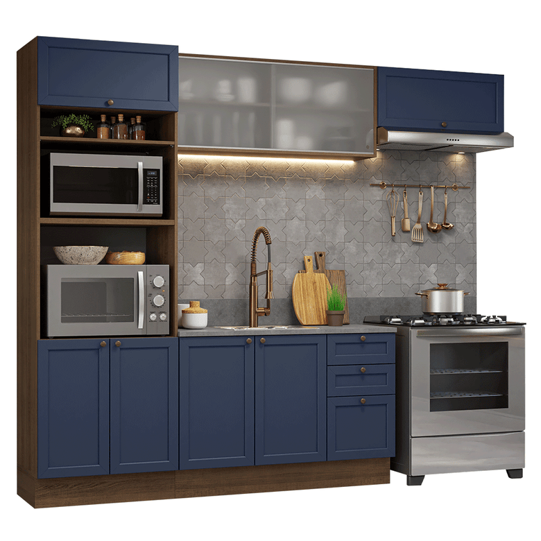 Armário de Cozinha Completa 270 cm Rustic/Azul Vik Madesa 03