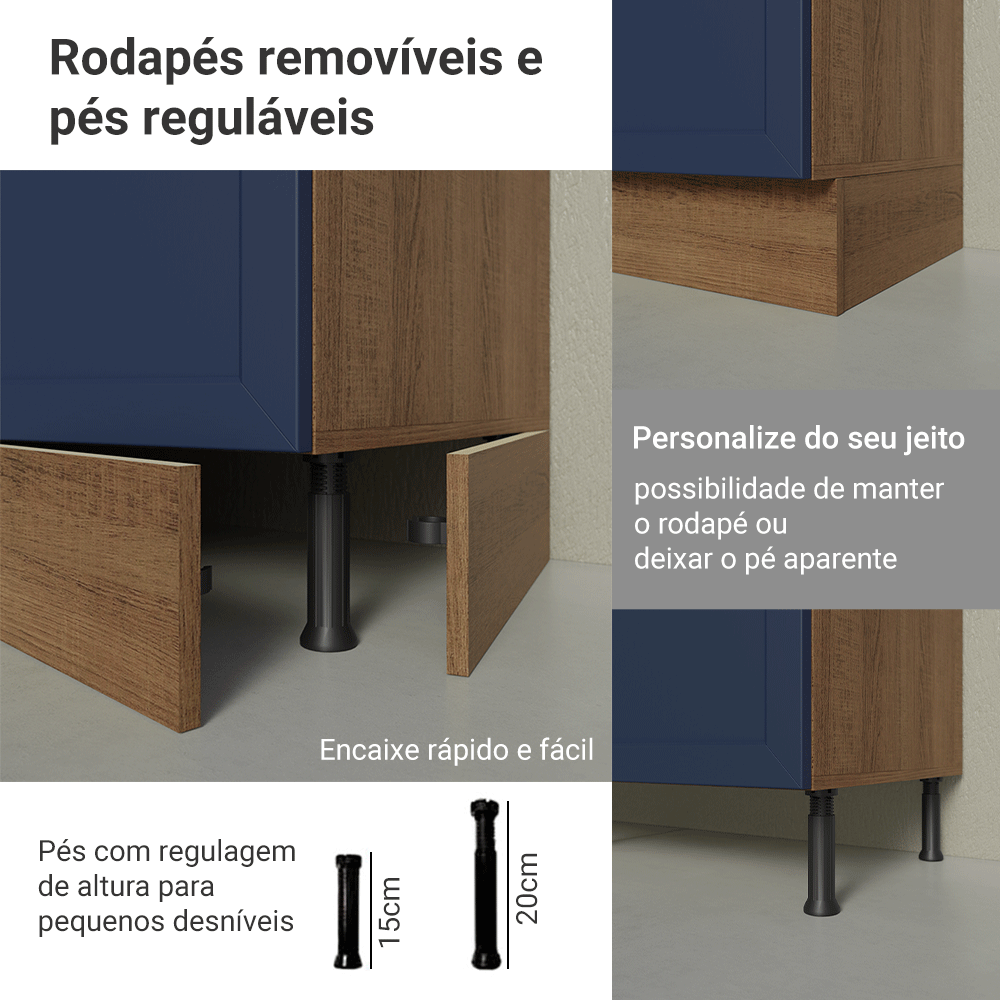 Armário de Cozinha Completa 270 cm Rustic/Azul Vik Madesa 03