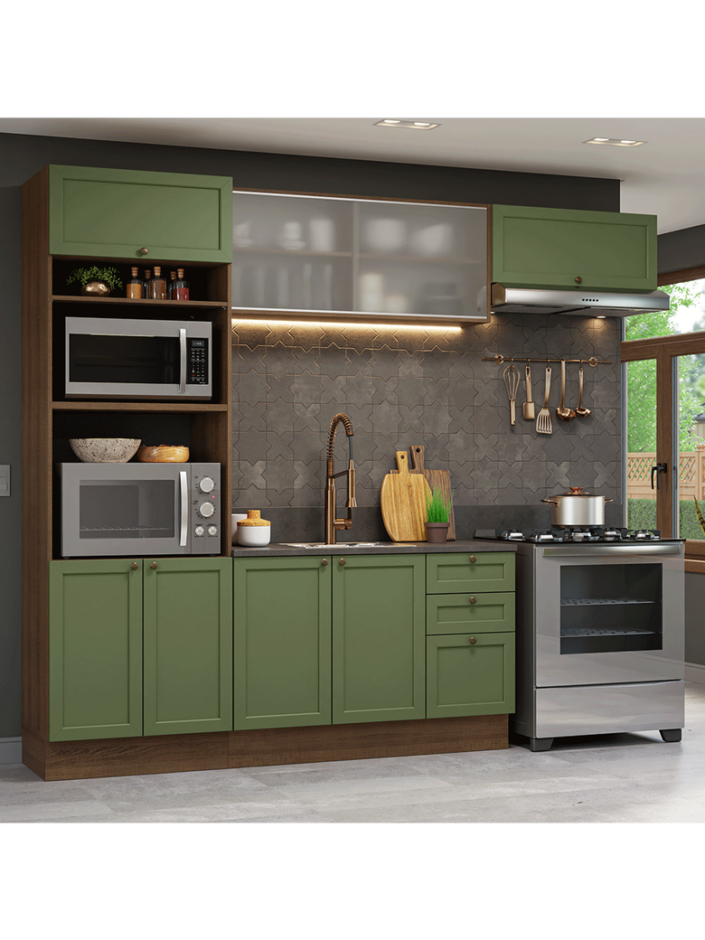 Armário de Cozinha Completa 270 cm Rustic/Verde Vik Madesa 03