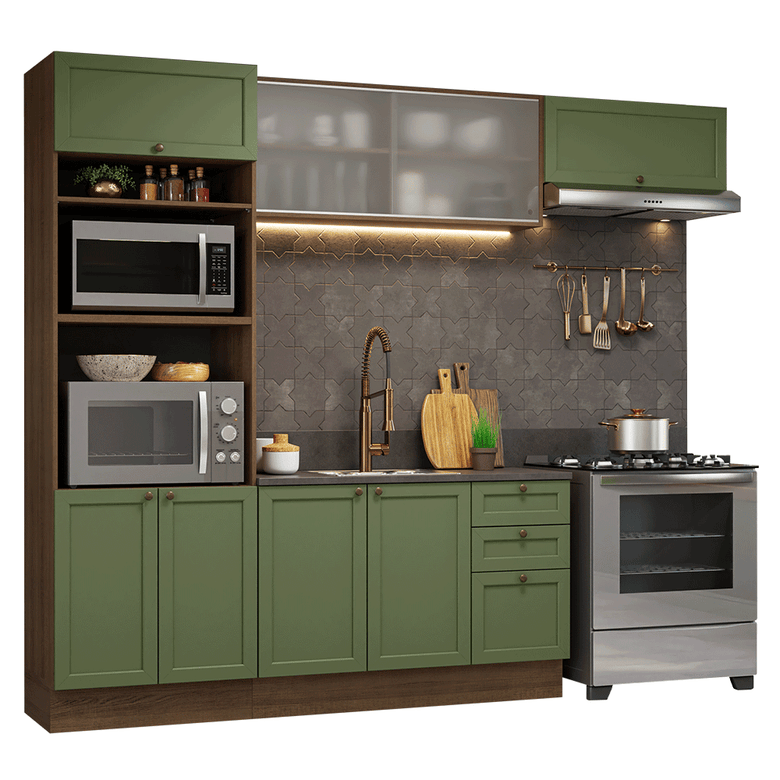 Armário de Cozinha Completa 270 cm Rustic/Verde Vik Madesa 03