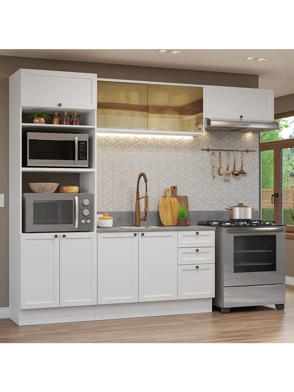 Armário de Cozinha Completa 270 cm Branco Vik Madesa 04 - Branco