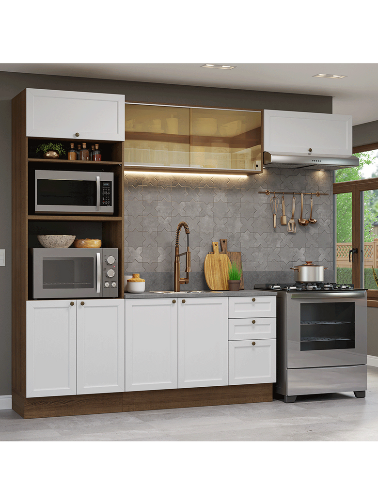 Armário de Cozinha Completa 270 cm Rustic/Branco Vik Madesa 04