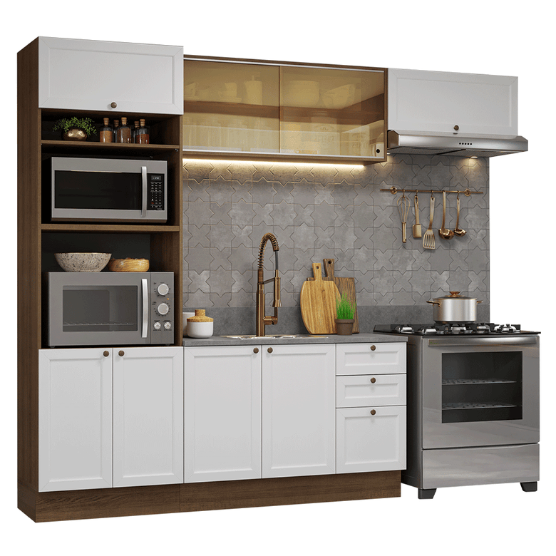 Armário de Cozinha Completa 270 cm Rustic/Branco Vik Madesa 04