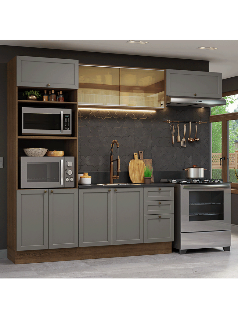 Armário de Cozinha Completa 270 cm Rustic/Cinza Vik Madesa 04