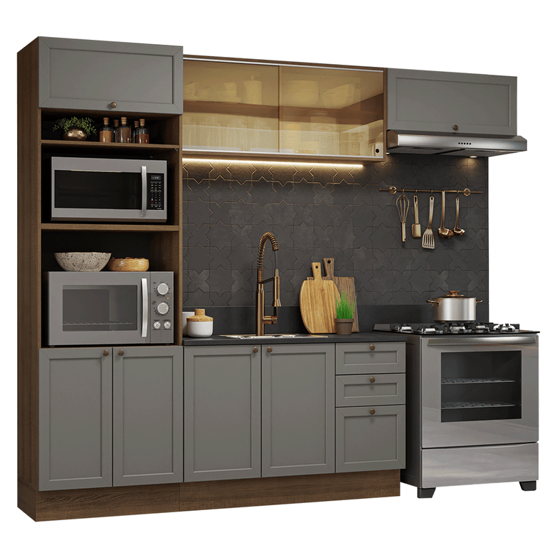 Armário de Cozinha Completa 270 cm Rustic/Cinza Vik Madesa 04