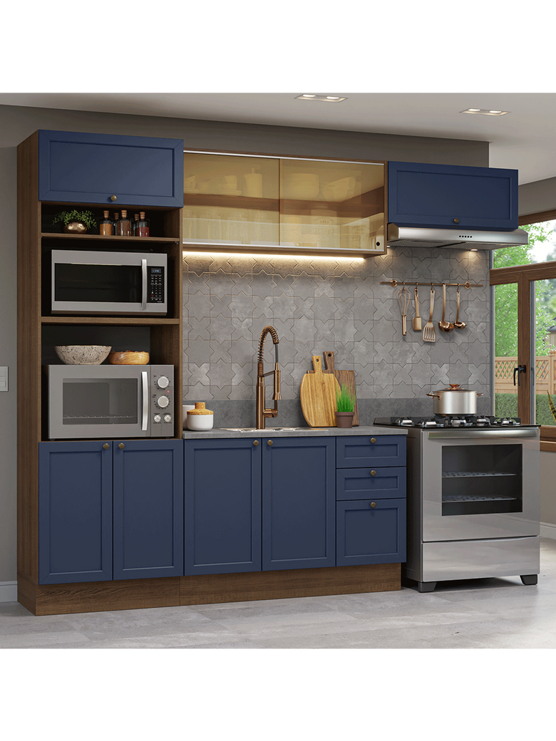 Armário de Cozinha Completa 270 cm Rustic/Azul Vik Madesa 04