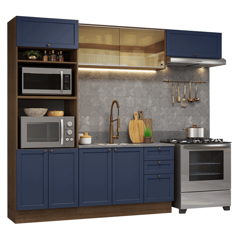 Armário de Cozinha Completa 270 cm Rustic/Azul Vik Madesa 04
