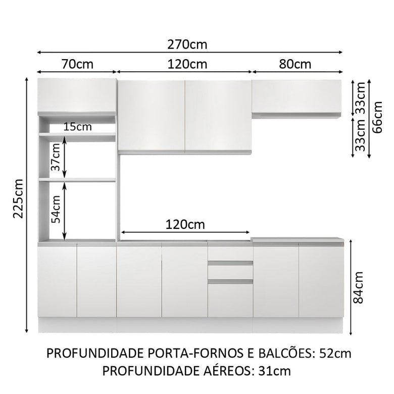 Armário de Cozinha Completa 270cm Branco Viena Madesa 02