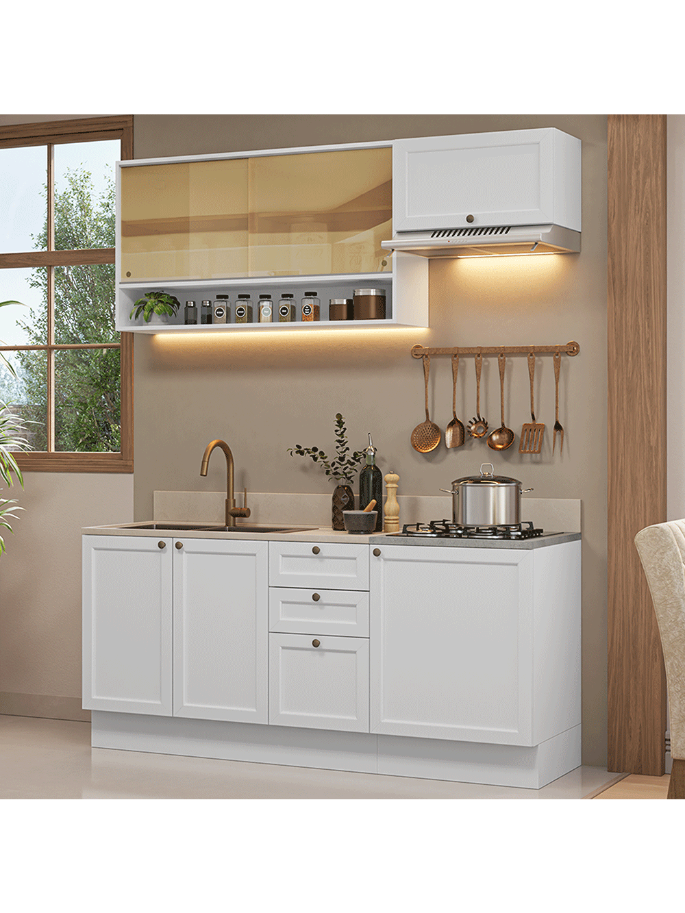 Armário de Cozinha Completa 180 cm Branco Vik Madesa 05 - Branco