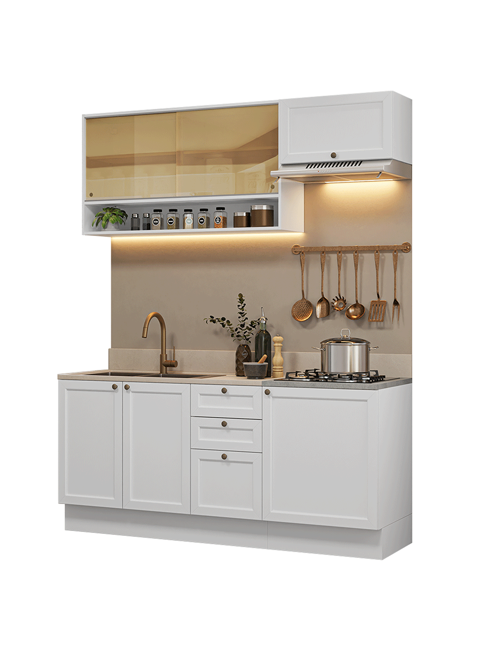 Armário de Cozinha Completa 180 cm Branco Vik Madesa 05 - Branco
