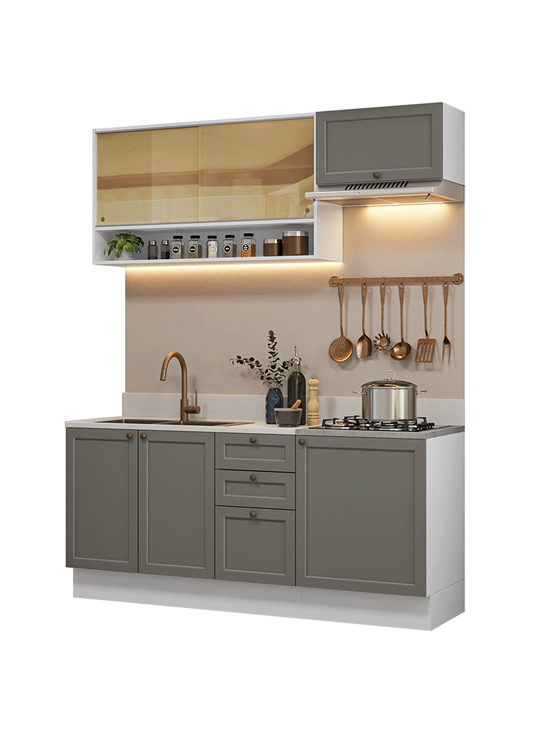 Armário de Cozinha Completa 180 cm Branco/Cinza Vik Madesa 05