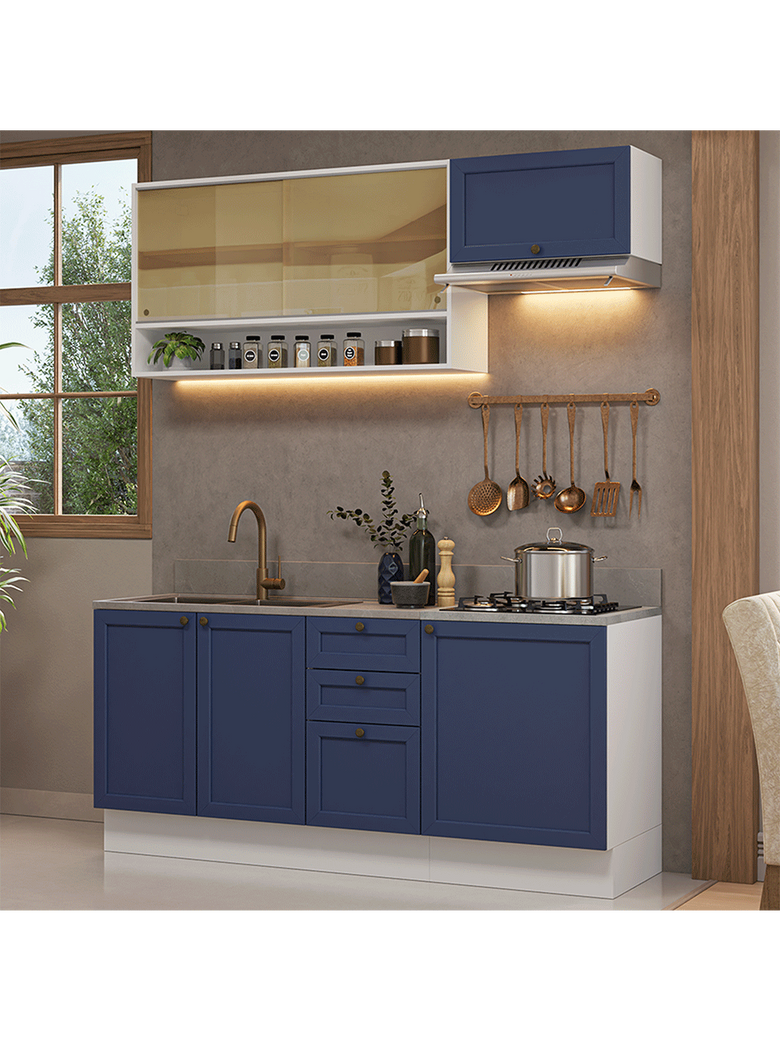Armário de Cozinha Completa 180 cm Branco/Azul Vik Madesa 05