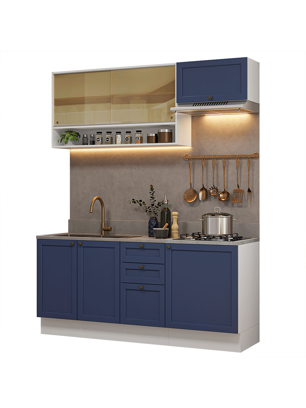 Armário de Cozinha Completa 180 cm Branco/Azul Vik Madesa 05 - Branco/Azul