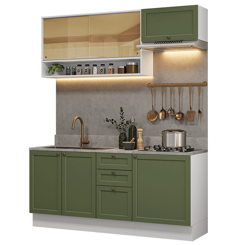 Armário de Cozinha Completa 180 cm Branco/Verde Vik Madesa 05