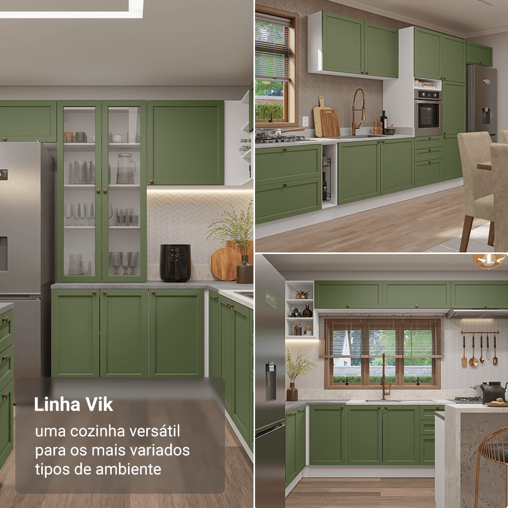 Armário de Cozinha Completa 180 cm Branco/Verde Vik Madesa 05