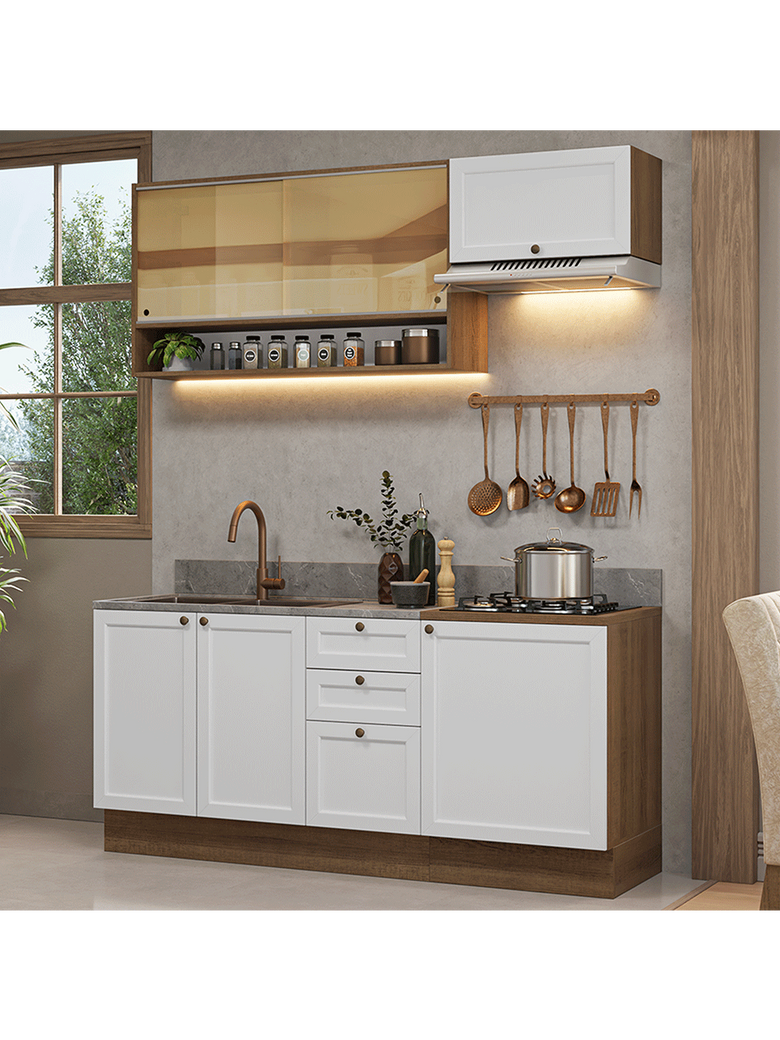 Armário de Cozinha Completa 180 cm Rustic/Branco Vik Madesa 05