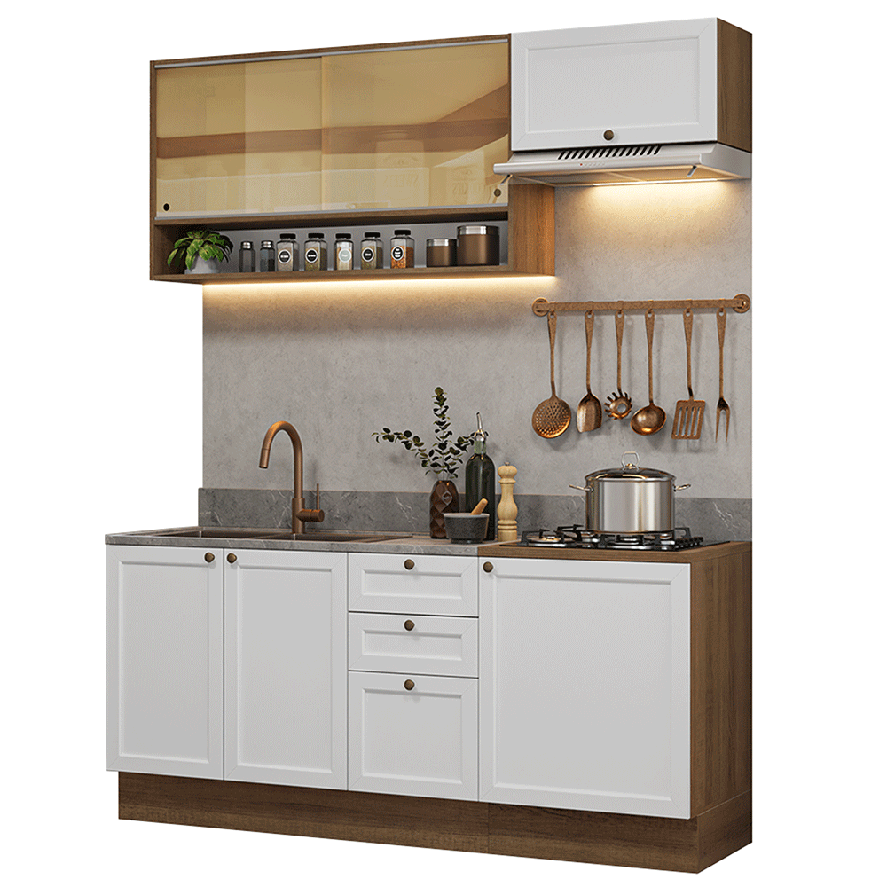 Armário de Cozinha Completa 180 cm Rustic/Branco Vik Madesa 05 - Rustic/Branco