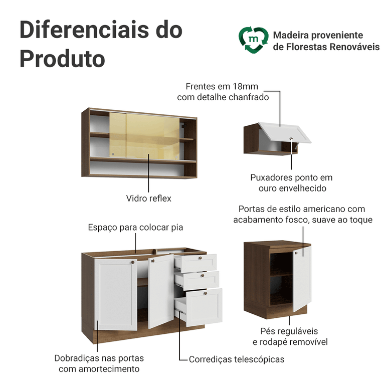 Armário de Cozinha Completa 180 cm Rustic/Branco Vik Madesa 05