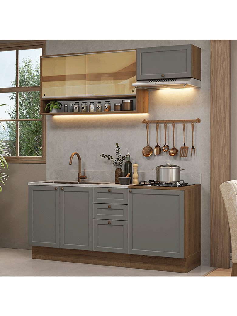 Armário de Cozinha Completa 180 cm Rustic/Cinza Vik Madesa 05