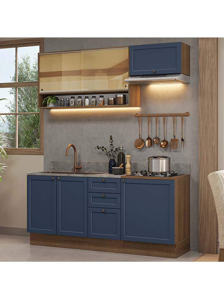 Armário de Cozinha Completa 180 cm Rustic/Azul Vik Madesa 05