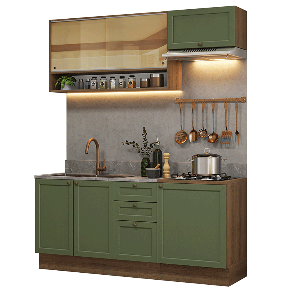 Armário de Cozinha Completa 180 cm Rustic/Verde Vik Madesa 05 - Rustic/Verde