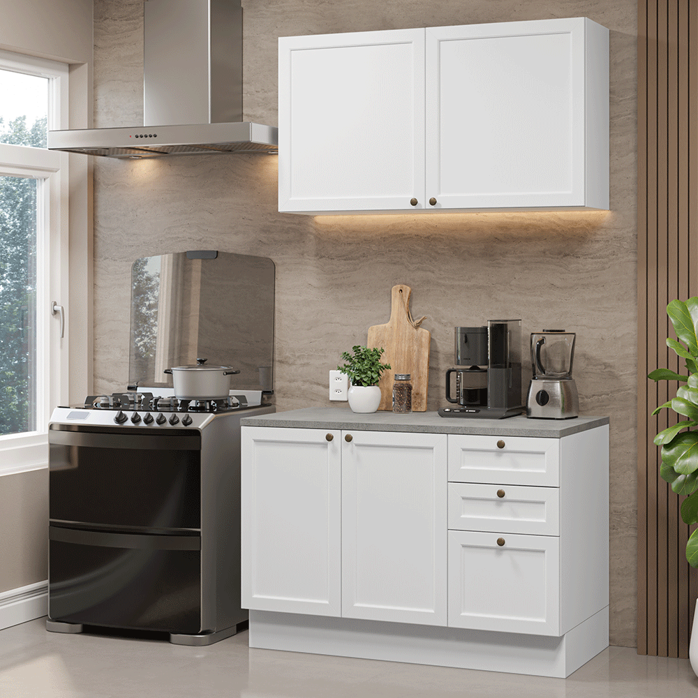 Armário de Cozinha Compacta 120 cm Branco Vik Madesa 01 - Branco