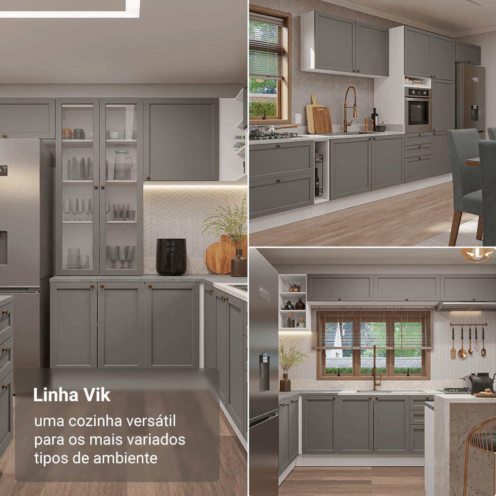 Armário de Cozinha Compacta 120 cm Branco/Cinza Vik Madesa 01