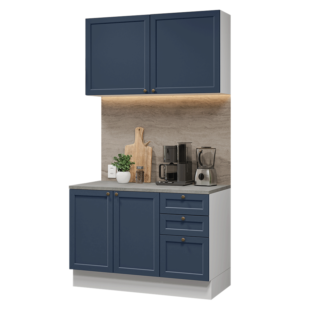 Armário de Cozinha Compacta 120 cm Branco/Azul Vik Madesa 01 - Branco/Azul
