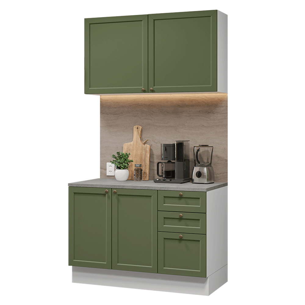 Armário de Cozinha Compacta 120 cm Branco/Verde Vik Madesa 01 - Branco/Verde