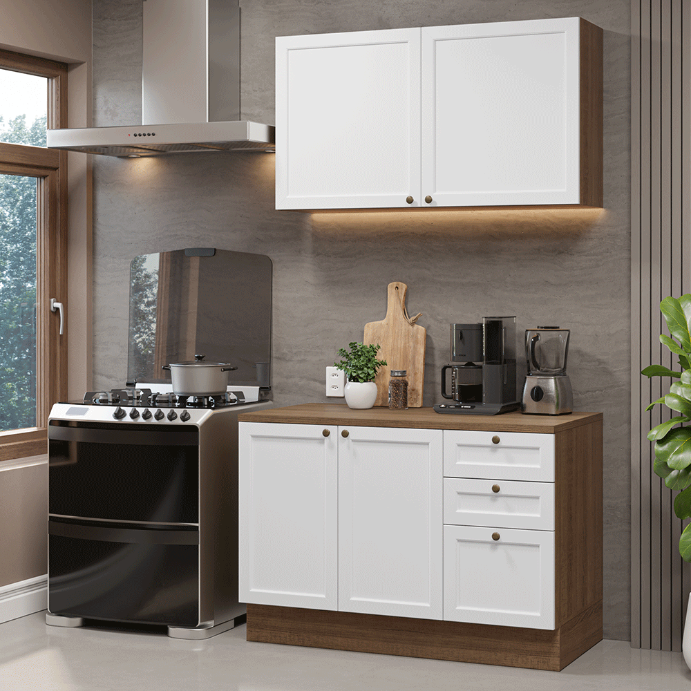 Armário de Cozinha Compacta 120 cm Rustic/Branco Vik Madesa 01 - Rustic/Branco