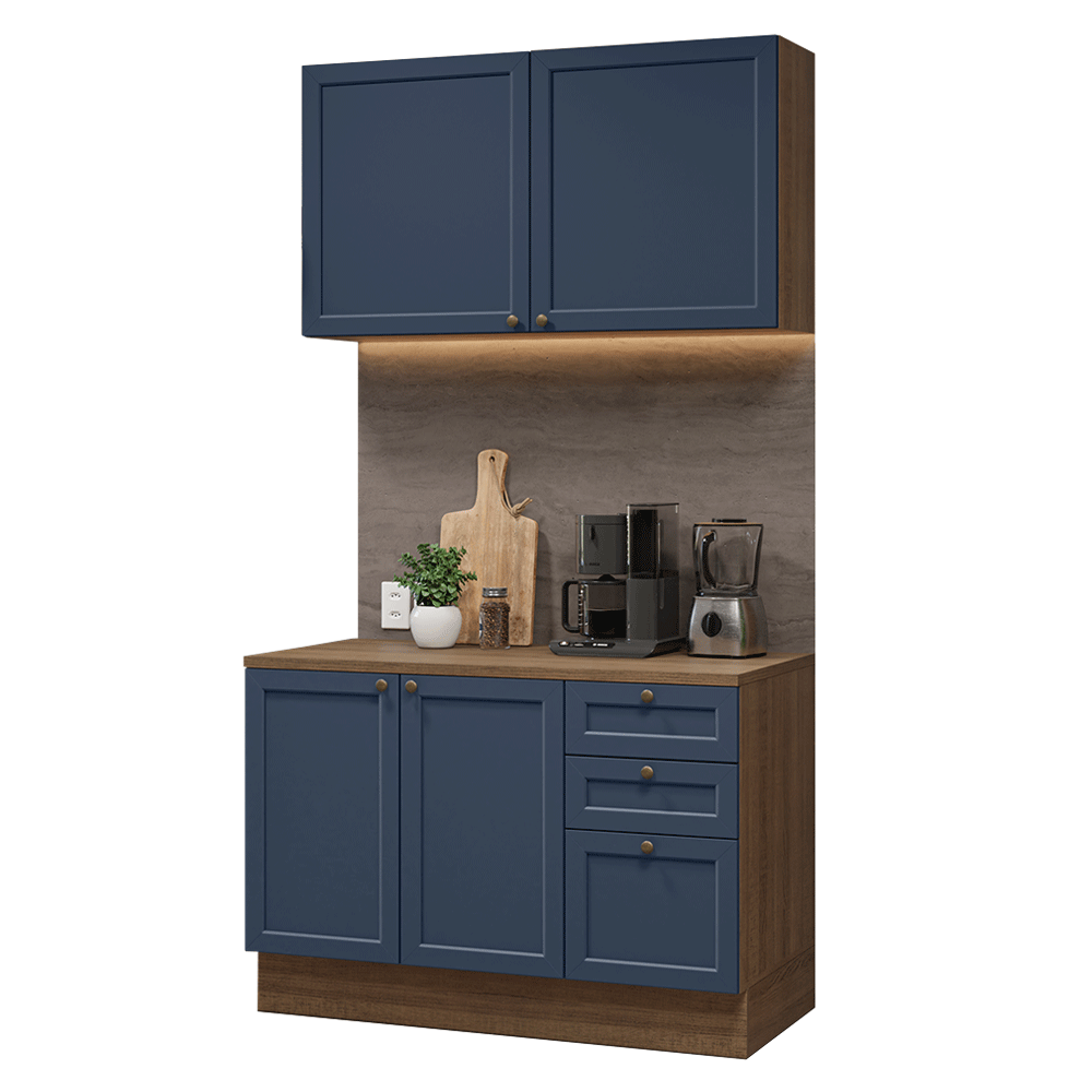 Armário de Cozinha Compacta 120 cm Rustic/Azul Vik Madesa 01 - Rustic/Azul