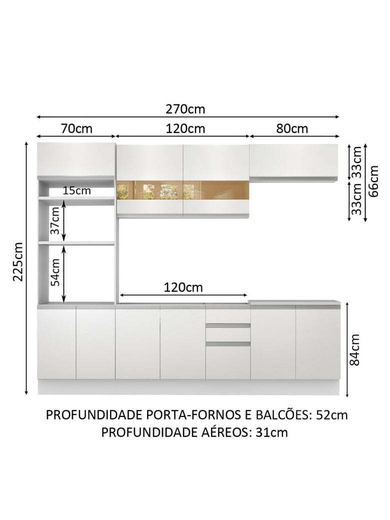 Armário de Cozinha Completa 270cm Branco Atenas Madesa 03