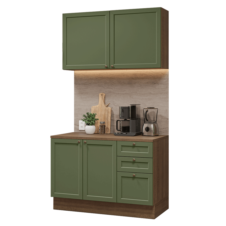 Armário de Cozinha Compacta 120 cm Rustic/Verde Vik Madesa 01