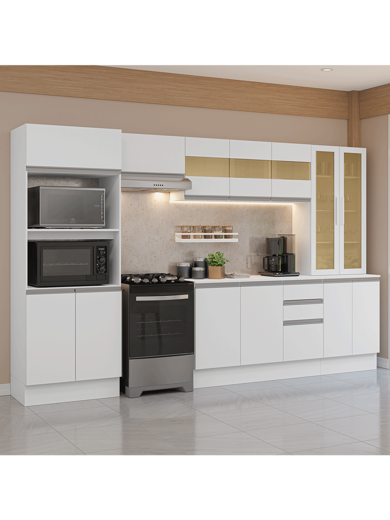 Armário de Cozinha Completa 100% MDF 310 cm Branco Smart Madesa 04