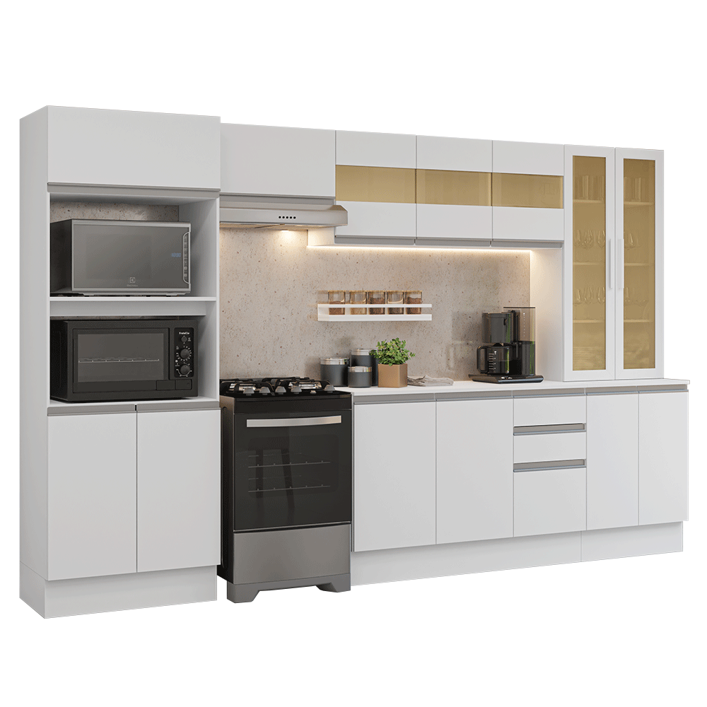 Armário de Cozinha Completa 100% MDF 310 cm Branco Smart Madesa 04 - Branco