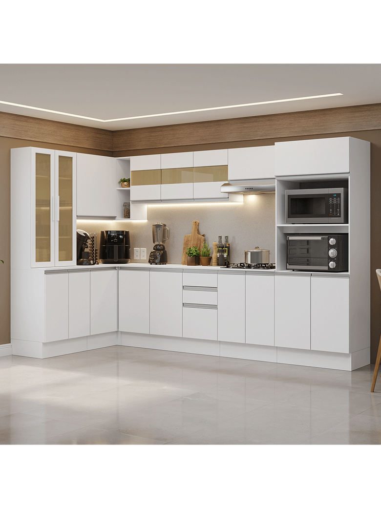 Armário de Cozinha Completa de Canto 100% MDF 447 cm Branco Smart Madesa 02