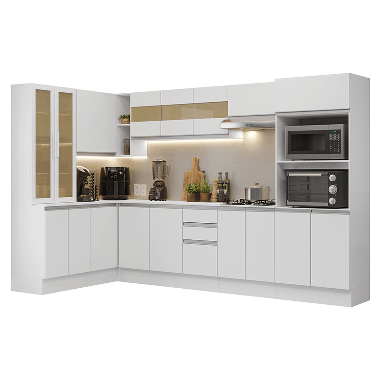 Armário de Cozinha Completa de Canto 100% MDF 447 cm Branco Smart Madesa 02