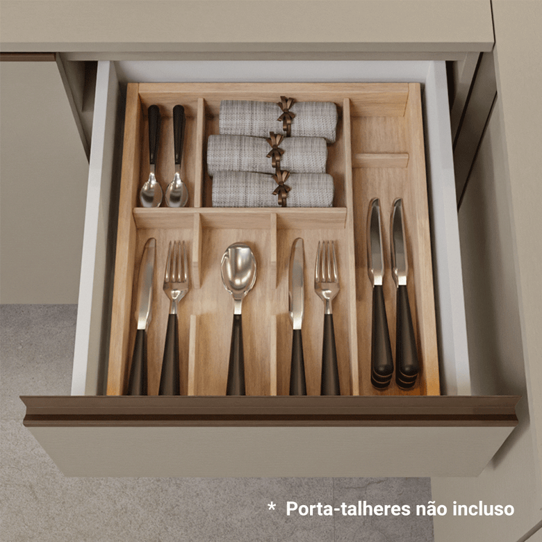 Balcão de Cozinha 120 cm 3 Portas 1 Gaveta Com Pés Crema Nice Madesa